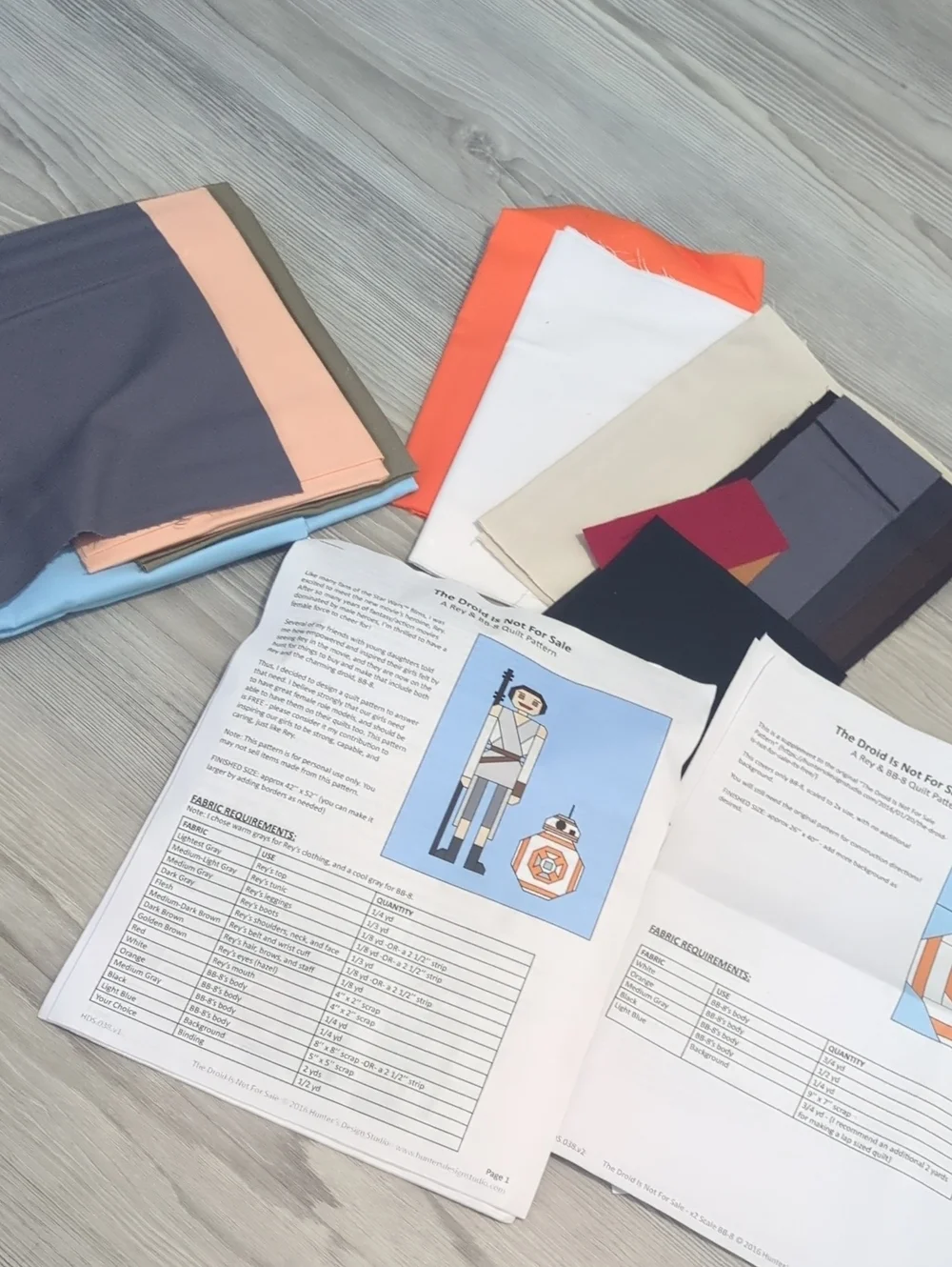 Star Wars Rey & BB-8 Quilt Pattern + Coordinating Fabric Kit Bundle 42